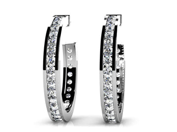 Elongated Diamond Round Shaped Hoop Earrings Lab-Grown Diamond with 1.06 ct.(finished) 1.7mm