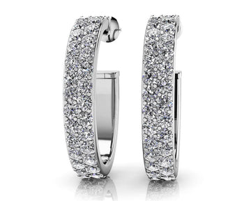 Double Row Diamond Oval Hoop Earrings Lab-Grown Diamond with 2.50 ct.(finished) 1.8mm