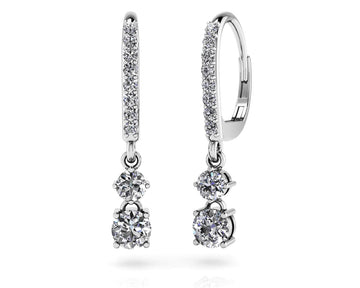 Double Drop Diamond Hoop Earrings Lab-Grown Diamond with 0.93 ct.(finished) 1.4mm, 3mm, 4mm