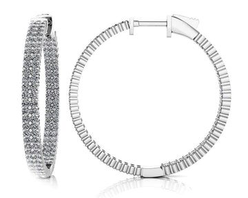 Double Row Inside Out Diamond Hoop Earrings Medium Lab-Grown Diamond with 2.70 ct.(finished) 1.4mm