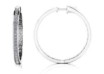 Large Prong Set Diamond Lined Hoops Lab-Grown Diamond with 2.20 ct.(finished) 2.4mm