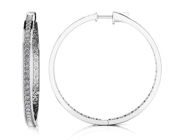 Extra Large Prong Set Diamond Lined Hoops Lab-Grown Diamond with 2.60 ct.(finished) 2.4mm