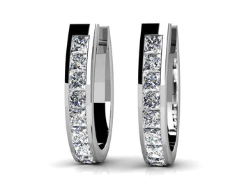 Channel Set Princess Diamond Hoop Earrings Lab-Grown Diamond with 1.92 ct.(finished) 2.7mm
