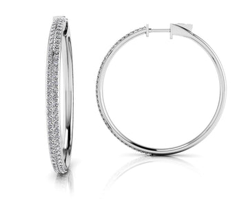 Diamond Pave Hoop Earrings Large Lab-Grown Diamond with 0.95 ct.(finished) 1mm