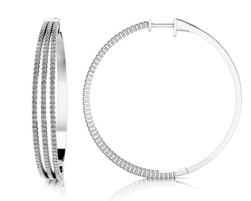 Extra Large 3 Row Diamond Hoop Earrings Lab-Grown Diamond with 2.59 ct.(finished) 1.2mm