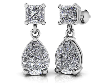 Princess Cut Diamond Teardrop Earrings Lab-Grown Diamond with 2.81 ct.(finished) 9x6mm, 4mm