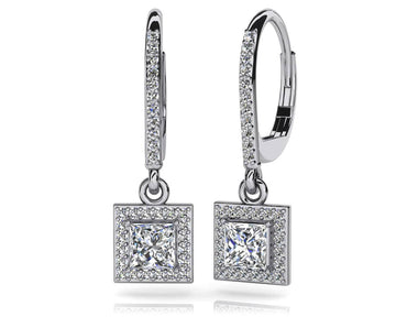 Princess Cut Diamond Drop Earrings Diamond with 1.62 ct. (2X0.60 ct. center diamonds)