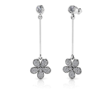 Flower Blossom Drop Bar Earrings Lab-Grown Diamond with 0.65 ct.(finished)