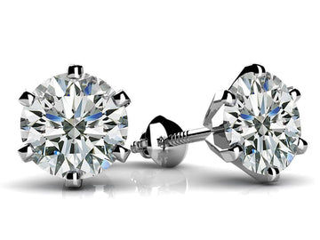 Classic Six Prong Diamond Stud Earrings Lab-Grown Diamond with 2.00 ct.(finished) 6.5mm