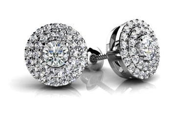 Surrounded By Diamonds Designer Stud Earrings Lab-Grown Diamond with 0.87 ct. (2X0.25 ct. center diamonds)