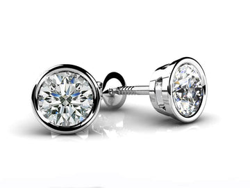 Bezel Set Round Diamond Stud Earrings Lab-Grown Diamond with 3.00 ct.(finished) 7.4mm