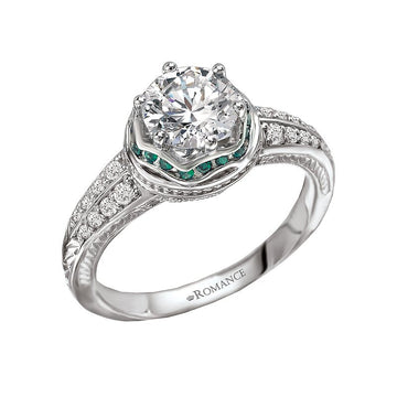 Vintage 18K White Gold Tsavorite and Diamond Semi-Mount Ring