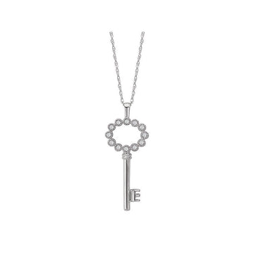 Luxora Diamond Key Necklace in 10K White Gold with 18 Cable Chain