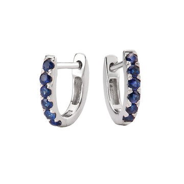 Luxora Sapphire Huggie Earrings in 14K White Gold