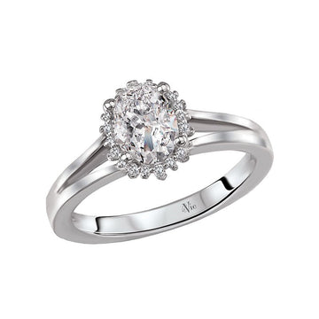 Glemera Oval Halo Split Shank Diamond Ring in 14K White Gold