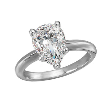 Glemera Solitaire Semi-Mount Diamond Engagement Ring - 14K White Gold Pear Shape 1.75 Carat