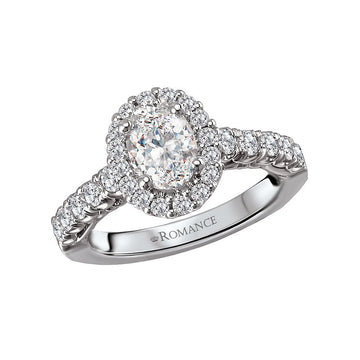 Orbelle Halo Semi-Mount Diamond Ring | 18K White Gold | Oval Shape | Engagement