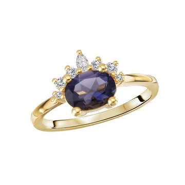 Luxora Iolite and Diamond Crown Ring - 14K Yellow Gold Fashion Jewelry