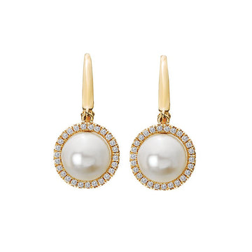 Luxora Freshwater Pearl and Diamond Earrings in 14K Yellow Gold