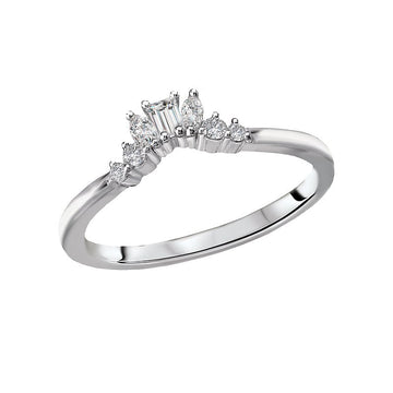Glemera Diamond Curved Wedding Band - 14K White Gold Nesting Ring with Sparkling Round, Marquise, and Tapered Baguette Diamonds