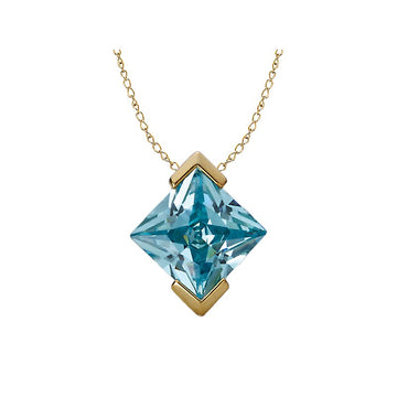 Luxora Princess Cut Blue Topaz Pendant in 14K Yellow Gold
