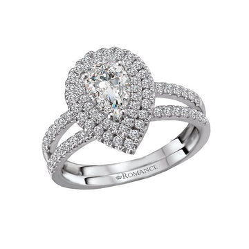 Orbelle Halo Semi-Mount Diamond Ring | 18K White Gold Pear Shape