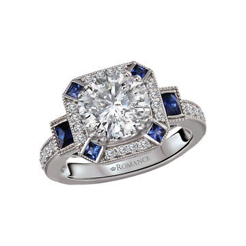 Orbelle 14K White Gold Diamond and Sapphire Semi-Mount Engagement Ring