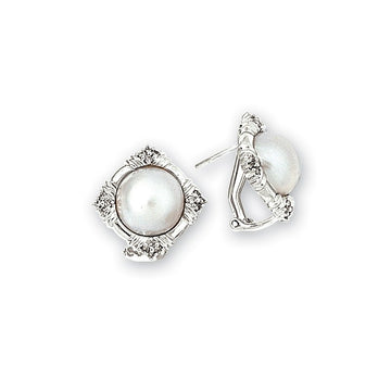 Aurenza Classics 14K White Gold Freshwater Pearl and Diamond Earrings
