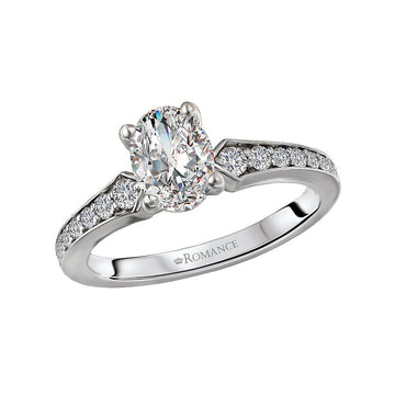 14K White Gold Oval Cut Diamond Semi-Mount Engagement Ring