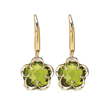 Luxora Green Quartz Floral Drop Earrings in 14K Yellow Gold