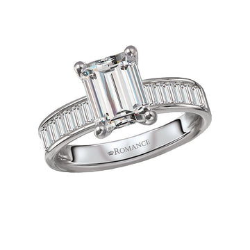 Orbelle Lab Grown Diamond Engagement Ring - Bandora 14K White Gold Band with Baguette Diamonds