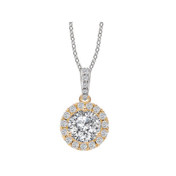 Luxora Ladies Diamond Halo Necklace in 14k White and Yellow Gold