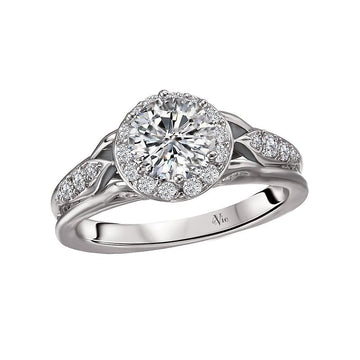Glemera Vintage Round Halo Diamond Engagement Semi-Mount Ring in 14K White Gold