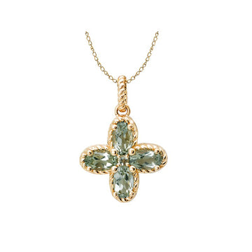 Luxora Green Amethyst Flower Pendant in 14K Yellow Gold