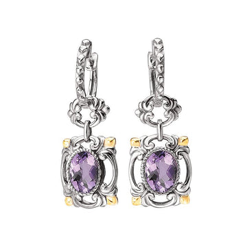 Soloura Amethyst Oval Gemstone Earrings in Two Tone Gold