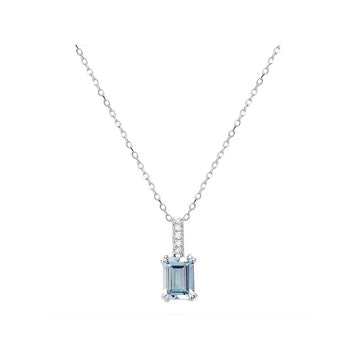 Luxora Octagon Aquamarine and Diamond Necklace in 14K White Gold
