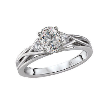 Glemera 3 Stone Semi-Mount Diamond Ring - 14K White Gold Oval 7x5mm