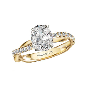 Twisted 14K Yellow Gold Diamond Engagement Ring Semi-Mount for 10x7mm Oval Cut Stone