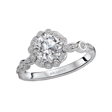 Bandora 14K White Gold Semi-Mount Diamond Ring with Scalloped Halo