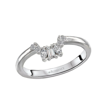 Orbelle Curved Wedding Band in 14K White Gold with Round, Marquise, and Baguette Diamonds
