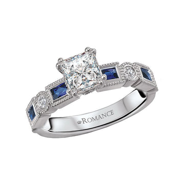 Orbelle Lab Grown Diamond Sapphire and Diamond Semi-Mount Ring in 14K White Gold