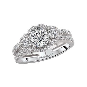 Orbelle Split Shank Semi-Mount Diamond Ring - 18K White Gold Halo Style
