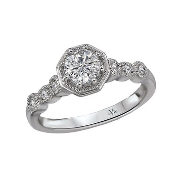 Glemera Halo Semi-Mount Diamond Ring | 14K White Gold Engagement Ring