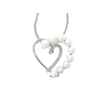 14K White Gold Heart Pendant with Freshwater Pearl and Diamond (.17ctw)