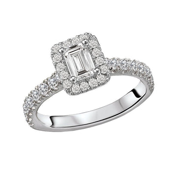 Glemera Halo Diamond Engagement Ring - 14K White Gold Emerald Cut Center Stone