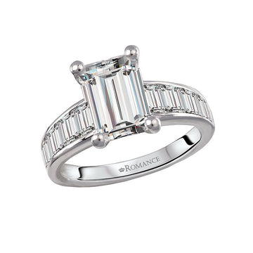Orbelle 14K White Gold Semi-Mount Engagement Ring with Baguette Diamonds