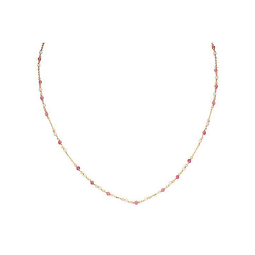Luxora Italian 14kt Yellow Gold Adjustable Necklace with Pink Quartz and Tourmaline