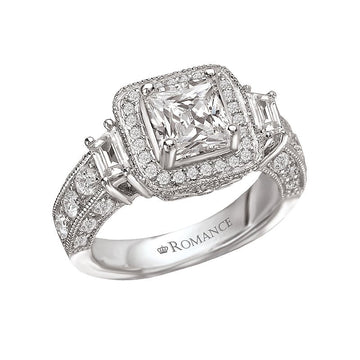 Orbelle Halo Semi-Mount Diamond Ring | 14K White Gold Princess Cut
