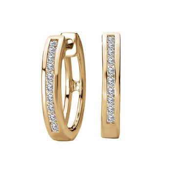Luxora 14kt Yellow Gold Diamond Hoop Earrings - Round White Diamond Channel Set Earrings