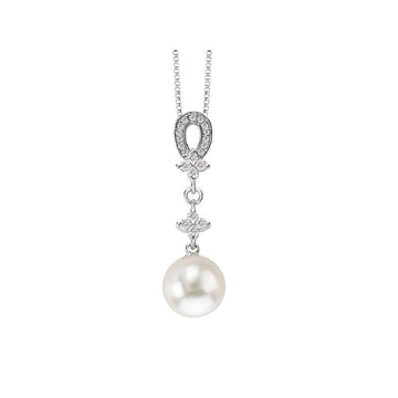 Luxora Diamond and Pearl Pendant - 14K White Gold, Freshwater Cultured Pearl, D. 1/5 carat total weight